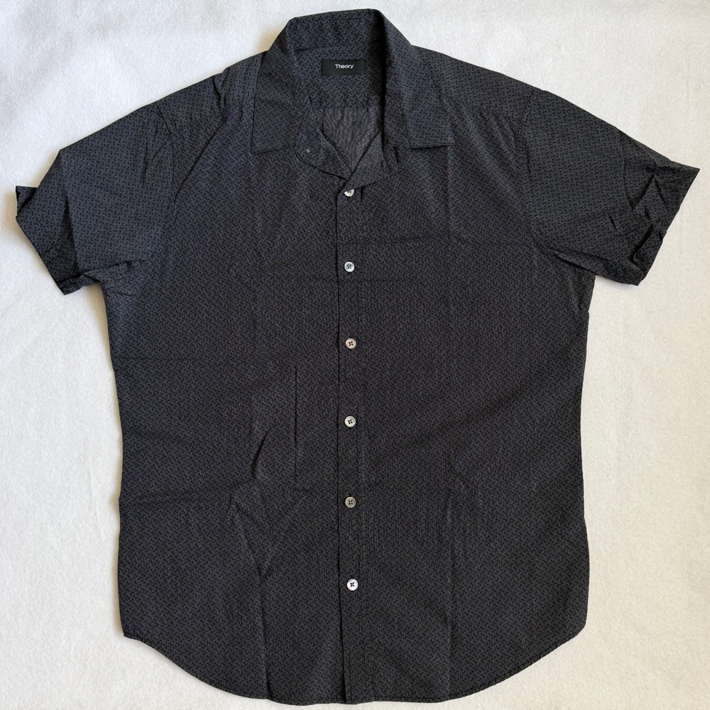 Theory‎ Men’s Zack PS Coines Button Up Short Sleeve Cotton Shirt Top Black Small